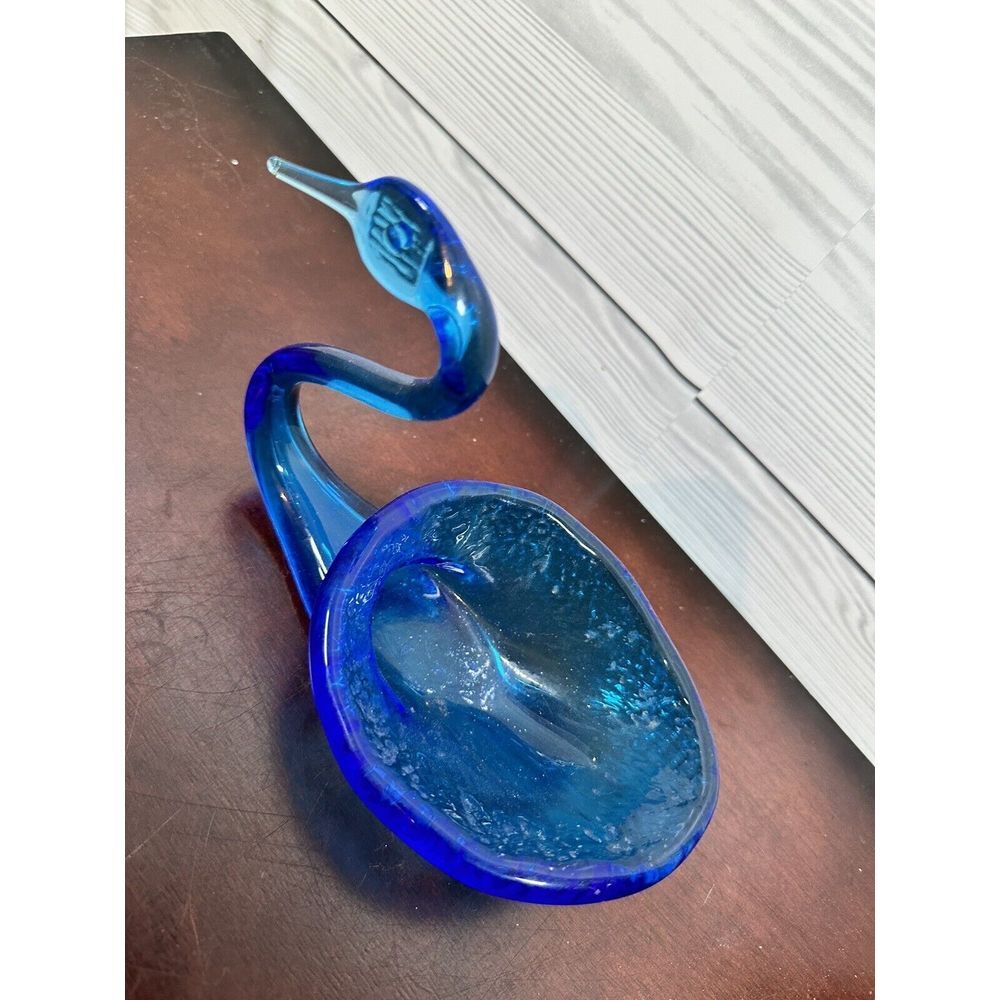 Vintage Rainbow Art Glass Blue Swan Bowl Figurine - Picture 3 of 7